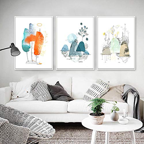 Affiche Nordique Abstrait Forêt Décoration Murale Moderne Toile Salon 50x70cm X3