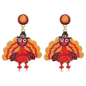 Thanksgiving Earrings Beaded Fall Earrings for Women, Handmade Pumpkin Turkey Maple Leaf Drop Dangle Earrings Thanksgiving Accessory Holiday Gifts