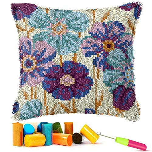 Image of EMISTEM Latch Hook Kits for Adults - Latch Hook Pillow Kits, Crochet Yarn Kit for Beginners, DIY Needlework Crafts Cover Case with Printed Canvas, Gift Packaging. (Daisy Flower,17x17 inch)
