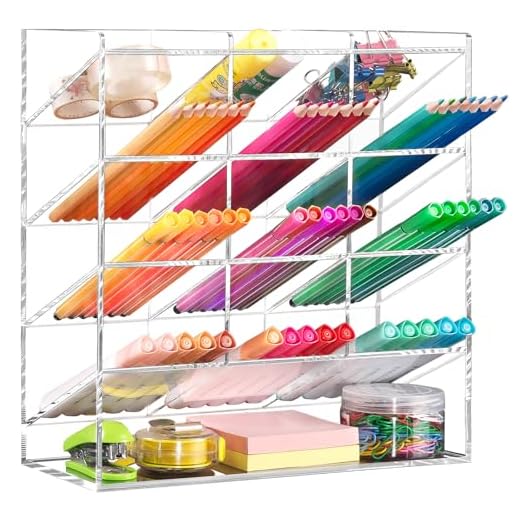 BEYGORM Acrylic Vertical Marker Organizer for 150 Markers with 13 Compartments, Clear Angled Pen & Pencil Holder, Large Desk Stationery & Art Supply Storage for Office & School (10.2 x 9.8 x 4 Inch)