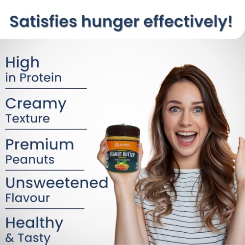 Image of Ayuska Natural Creamy Peanut Butter Unsweetened - 340g | Healthy Creamy Spread for Breakfast, Snacks & Gym Diet | No Sugar, Zero Trans Fat, Cholesterol-Free | Rich in Protein, Vitamin E & B3