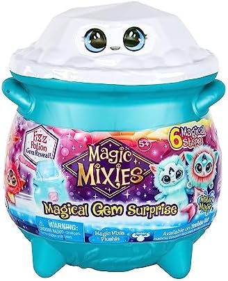 Magic Mixies Magical Gem Surprise Water Magic Cauldron - Reveal a non-electronic Mixie plush toy and magic ring with a pop up reveal of the sparkling cauldron