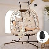 BULEXYARD Double Swing Egg Chair with Stand Indoor Outdoor 2 Person Large Wicker Hanging Chair Overs