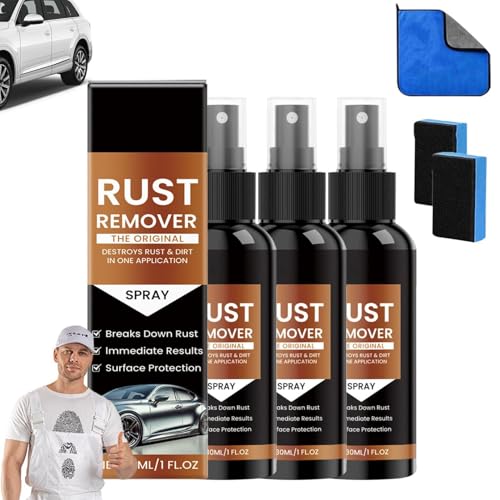 3 Pcs Rust Remover Kit, Automobile Wheel Rust Spray Long-lasting Protection, MultiPurpose Kitchen Rust Prevention Cleaning Spray (3)