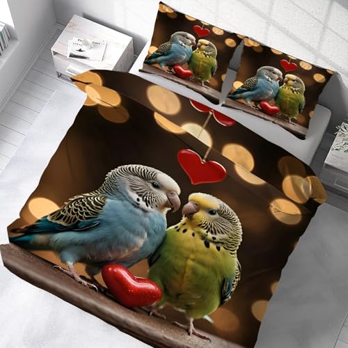 Ensemble de literie 3 pièces oiseau d'amour en microfibre durable avec zip