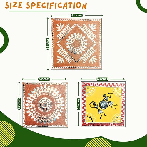 Image of Hobby Nest Hobbynest DIY Lippan Art Kit | Mud Mirror Art Craft Kit | Warli Tribal Design Wall Decor | Handmade Art Kit for Beginners, Kids & Adults (DIY Lippan Art kit Warli Set)