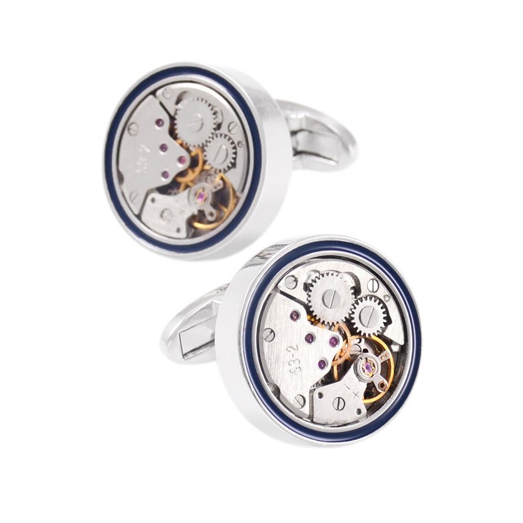 Gemelos de Camisa Francesa para Hombre, con Mecanismo de Reloj, para Mangas, para Blusa de Negocios, con puños mecánicos