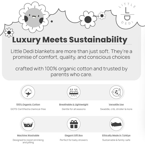 Image of Organic Cotton Baby Blanket 30x40 in, Harbor Mist - GOTS Certified, Soft Knit Swaddle with Gift Box, Breathable Nursery Blanket for Crib & Stroller, Machine Washable