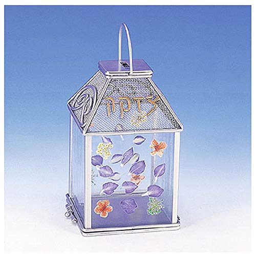 Tzedakah Charity Box - Caja de cristal, diseño de flores