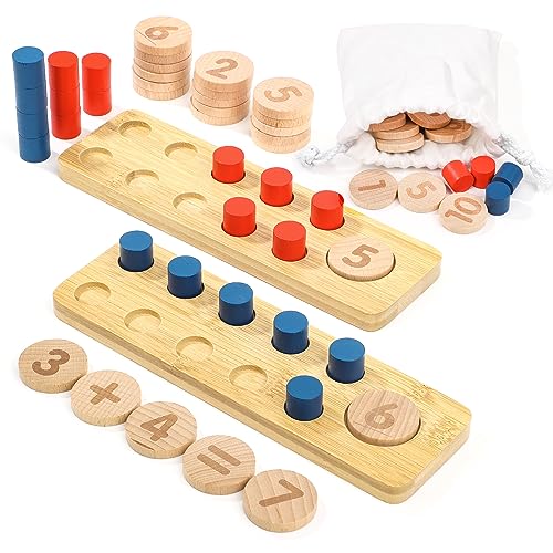 Wisplye Juguetes Matemáticos Montessori, Aprender Números de Madera Juego, Juguetes Educativos Matemáticas Juegos Aprendizaje Regalo para Niñas Niños 3 4 5 6 Años