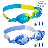 Kid Swim Goggles,Swimming Glasses for Children and Early Teens from 3 to 15 Years Old, Anti-Fog, Waterproof&UV Protection,With Ear Plugs and Nose Clip,2 Pack By Gowave