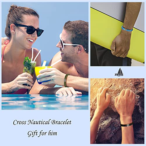 J.endéar Cross Men's Nautical Bracelet | Handmade Paracord With 925 Silver Cross Spirit Bracelet | Men Women Surfer Bracelet Sea Gift, Green #TOP4