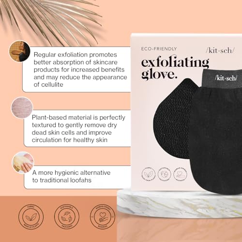 Kitsch Exfoliating Gloves – Korean Exfoliating Mitt And Deep Exfoliating Body Scrubber For Shower Bath, Body Scrubber Exfoliator, Dead Skin Remover, Skin Care For Smooth Renewed Skin - 1Pc, Black - 3