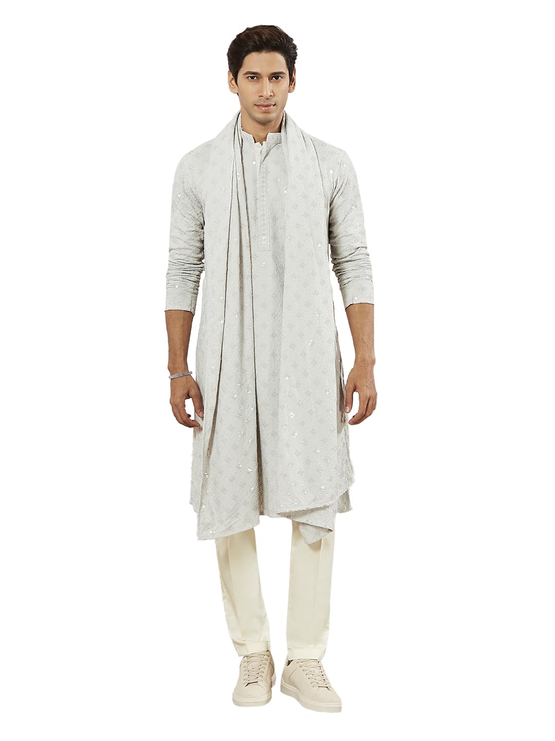 Men's Rayon Kurta Pyjama And Dupatta Set - Rayon Schiffily Embroidery Kurta Pyjama And Dupatta Set For Men.-image-29