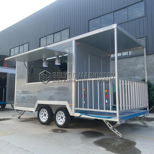 BELYOO Fence Food Truck Trailer, Mobile Street Food Concession Trailer with fully equipment, Hot Dog Cart Food Truck Equipment with Concession Window for Food Truck for sale, 4*2.1*2.35m, Gray