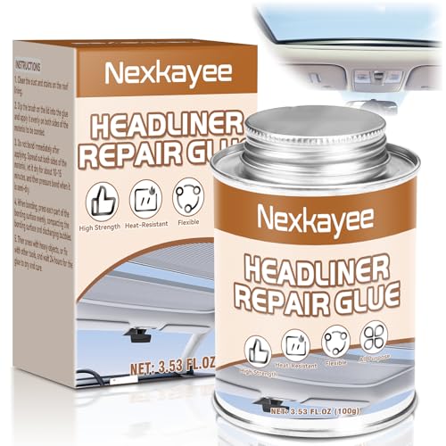 Nexkayee Headliner Repair Glue 100ml, Flexible Upholstery Glue for Cars, with Brush, Strong Car Roof Liner Adhesive for Repairing Automotive Interiors, Leather, Fabric and More