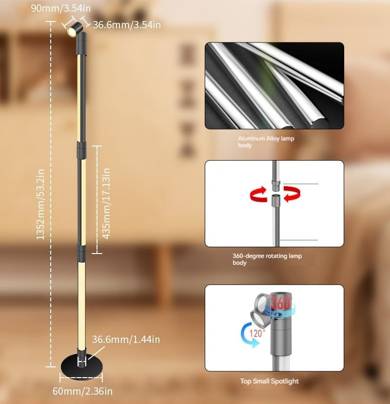 Lámpara de pie RGB con diseño moderno y cabezal orientable 6
