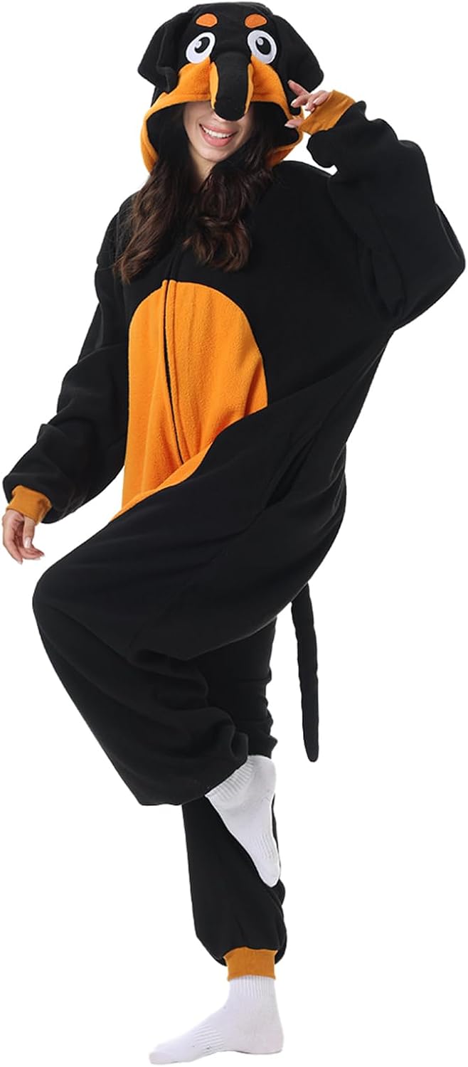 Adult Onesie Dachshund Costume Dog Unisex Halloween Cosplay Plush Animal Homewear Pajamas Sleepwear for Women Men