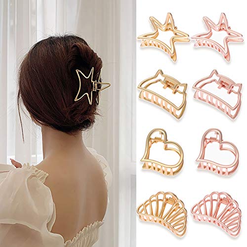 8 PCS Metal Claw Clips for Womens and Girls Hollow Geometric Alloy Non-slip Barrettes Hair Catch Jaw Clamp for Fixing Hair