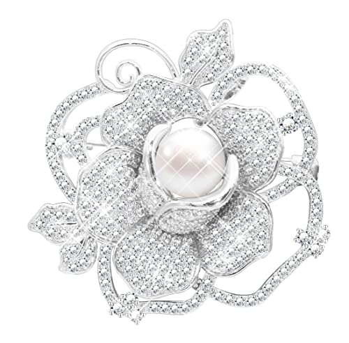 Broche de fleurs vintage art déco platine plaqué broche rose avec perles