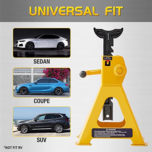 Tonda Jack Stands, 2 Ton 4,000 Lb, Heavy Duty Steel Car Lifting Stand For Sedan Suv Coupe, Yellow, 1 Pair #TOP6