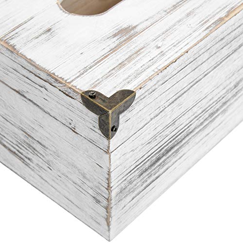 Distressed Wooden Rustic Facial Tissue Box Holder Tissue Box Cover Napkin Dispenser For Bathroom Living Room Dining Room Bedroom Toilet (Washed White) #TOP4