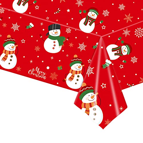 POPOYU Mantel de fiesta de Navidad, 137 x 274 cm, mantel grande de plástico para fiesta de Navidad, mantel rectangular de Papá Noel, mantel de Navidad para invierno, vacaciones, fiesta de Navidad,