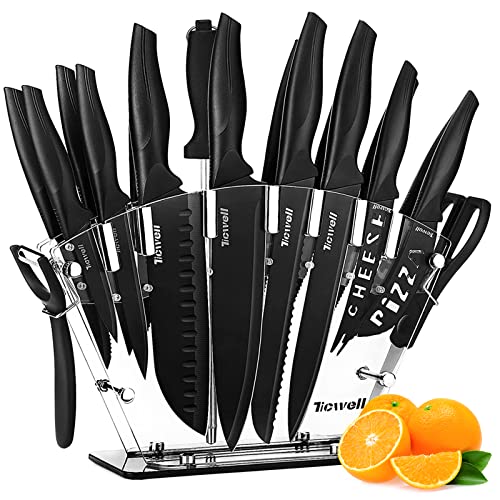 Set De 16 Couteaux De Cuisine Doré - Acier Inoxydable Carbone | Bloc Acrylique | Anti-Rouille