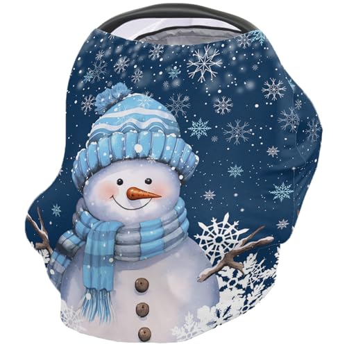 Nursing Cover for Breastfeeding Scarf, Winter Blue Snowman Snowflake Christmas Baby Car Covers Super Soft Multi Use for Canopy Shopping Cart Cover Blanket Stroller Cover