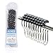 AMS Shower Curtain Hooks Rings - 100% Stainless Steel - Decorative with Polished Metal Frame,Set of 12 Rings (Black)