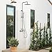 RBROHANT Outdoor Shower, Wall Mount Outdoor Shower Kit, Outside Shower Faucet with Height Adjustable Rain Shower Head and Handheld, Exposed Shower System for Pool, Wall Mounted, Brushed Nickel, JK0290