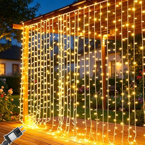 Cozymeow Rideau Lumineux 3m x 3m 300 LED Guirlande Lumineuse Rideau avec 8 Modes & Minuterie, Guirlande Lumineuse Étanche pour Décoration Mariage, Chambre, Jardin, Fenêtre, Gazébo, Intérieur/Extérieur