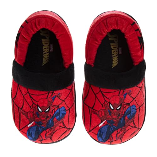 Josmo Josmo Spider-Man Plush Lined Slipper Shoes for Kids - Cozy Indoor House Shoes, Crimson Black, Size 13-1 Little Kid