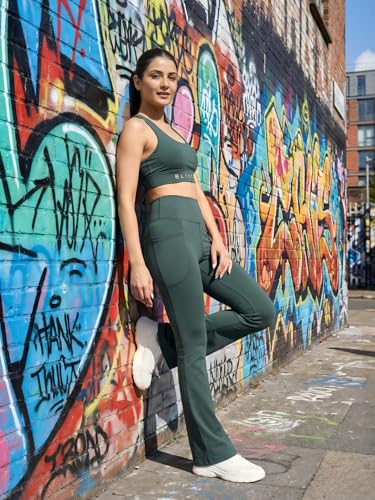 Image of BLINKIN Flared Gym Pants for Women's Workout - The Ultimate Yoga Pants | Workout Lowers | Gym Track Pants for Women with Side Pockets (4830)