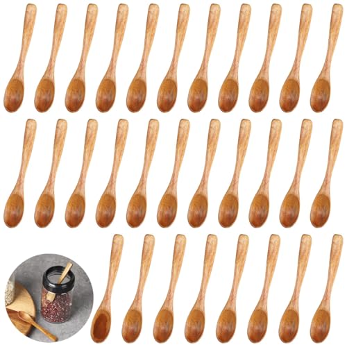 Generic Wood Spoons For Salt, Sugar, Honey, Pepper, 30 Pcs 3.9 Wood Spoons For Cooking, Spice Serving Teaspoons For Kitchen, All Wooden