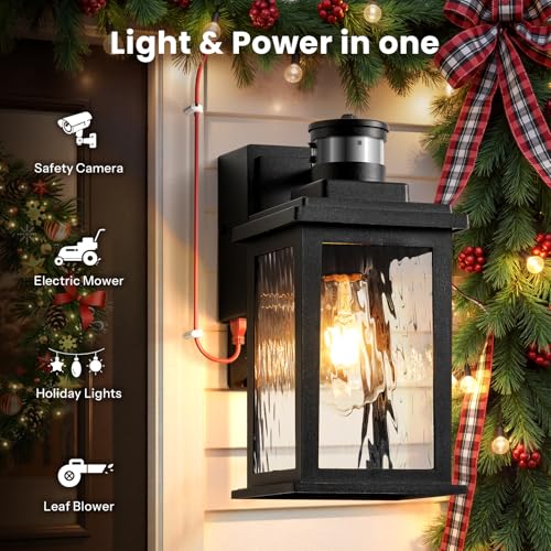 Image of Gleamz Motion Sensor Outdoor Lights with GFCI Outlet, Waterproof Aluminum