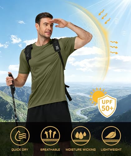 Image of 3 Pack Mens Swim Shirt Workout Shirts UPF 50+ Short Sleeve Rash Guard Fast Dry Sun Protection Lightweight Water Shirt