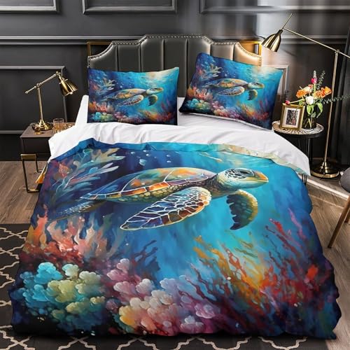 Housse de couette tortue marine lit simple microfibre 3D - 2