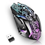 Wireless Gaming Mouse, Rechargeable Wireless Computer Mouse with Type-C Fast Charging, Ergonomic Mouse with 3 Adjustable DPI, 6 Silent Buttons, LED Light, Long Battery Life for Laptop, PC, Mac