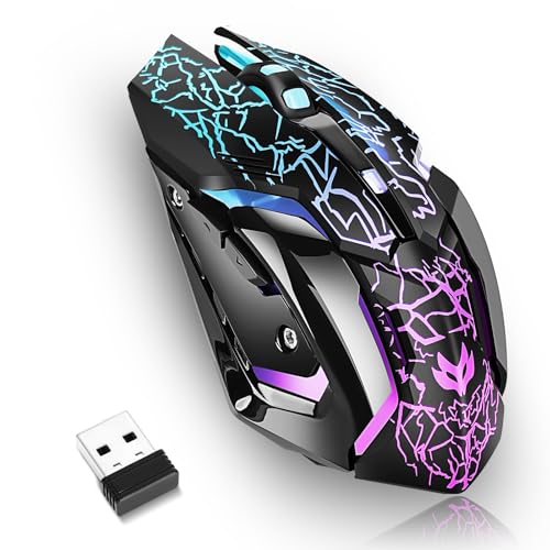 Wireless Gaming Mouse, Rechargeable Wireless Computer Mouse with Type-C Fast Charging, Ergonomic Mouse with 3 Adjustable DPI, 6 Silent Buttons, LED Light, Long Battery Life for Laptop, PC, Mac