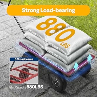 VIVOHOME Heavy Duty 880 Lbs Capacity Mesh Steel Garden Cart Folding Utility Wagon with Removable Sides and 4.10/3.50-4" Wheels 10 inch Tire(Red)