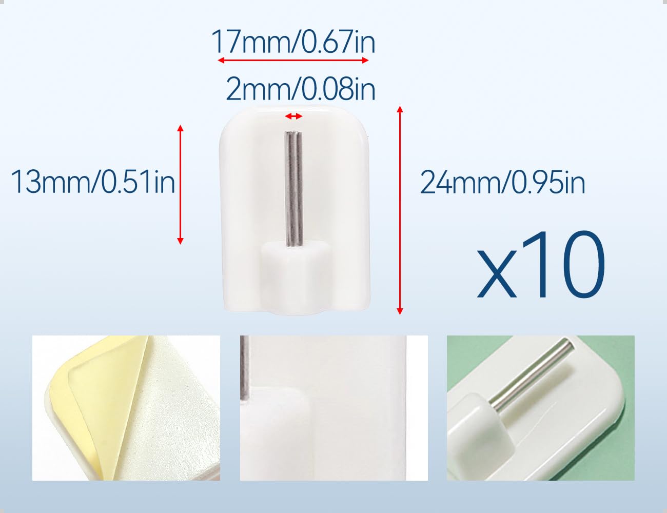 Set di 10 Ganci per Tende Autoadesivi, Senza Bisogno di Forare, Ganci Adesivi per Finestre, per Aste per Tende, Chiavi, Ombrelli, Asciugamani, Bagno (Bianco)
