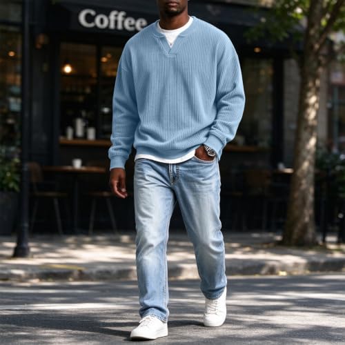 Corduroy Shirt Men V Neck Retro Faux Layered Mens Fall Dress Shirts - image 6
