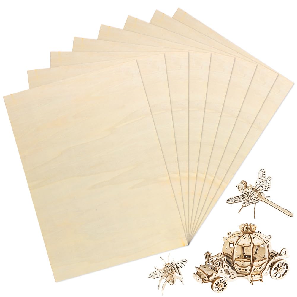 Yuragim 8 Stück A3 Linde Sperrholz 420x297x3 mm Lindensperrholz, Laserfähig Sperrholzplatte, Holzplatten zum Basteln für DIY Holzarbeiten,Laserbearbeitung,Brandmalerei,Modellbau,Gemälde,Geschenke,Deko