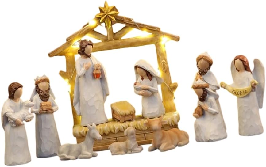 Nativity Figurines Xmases Natvity Scene Statues Tabletop Ornament Resins Manger Holy Family Sculptures Home Decors