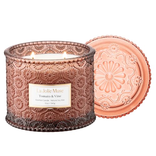Bougie LA JOLIE MUSE à la tomate et à la vigne, bougies parfumées à la vigne pour la maison, grandes bougies de cire de soja à 2 mèches, bougies parfumées pour cadeaux, 340 g.