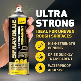 Cleona Colle en Spray Extra Forte 500ml - Pour Ciel de Toit, Cuir, EPS & Mousse - Transparente, Résistante à la Chaleur & Imperméable pour une Fixation Durable