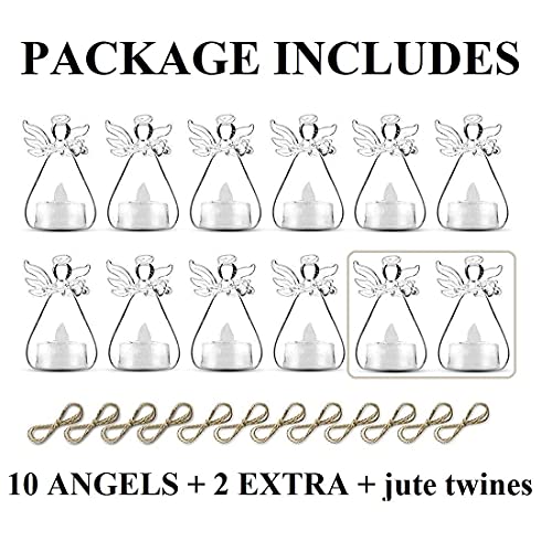 Angel Tea Light Candle Holders - 12Pcs Wedding Remembrance Memorial Service Funeral Decoration Christmas Hanging Ornaments, Built-In Battery Powered Tealight #TOP6