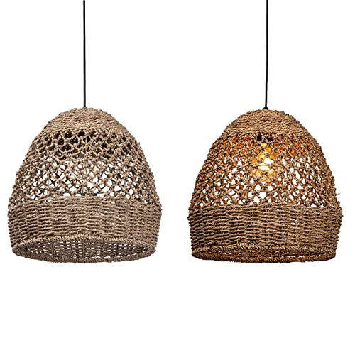 Arturesthome Woven Pendant Light, Modern Boho Hanging Lamp with Handwoven Rattan Shade, Farmhouse Coastal Pendant Light Fixtures for Kitchen Island, Dining Room, Bar, Foyer Hallway D 13.7in - Image 5
