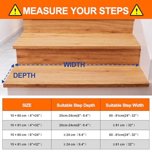 Spurtar Treppenstufen Matten Antirutsch Treppe, Transparent Treppenteppich Selbstklebend Stufenmatten innen 15 Stück für Holzstufen Boden Antirutschmatte Klebeband Pads, 10 x 60 cm